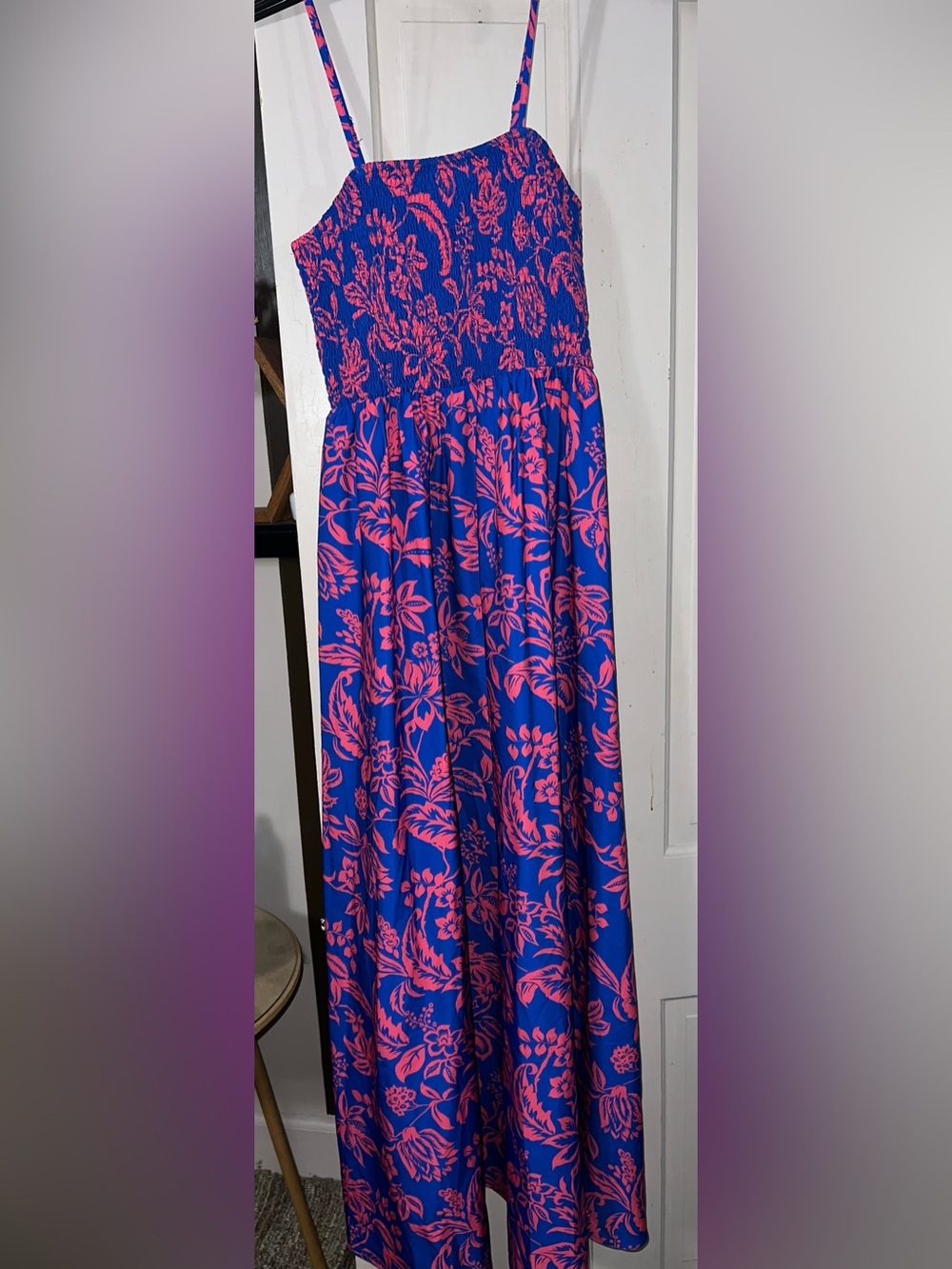 Blue & Pink Floral Maxi Skirt - Women's Flowing Summer Skirt